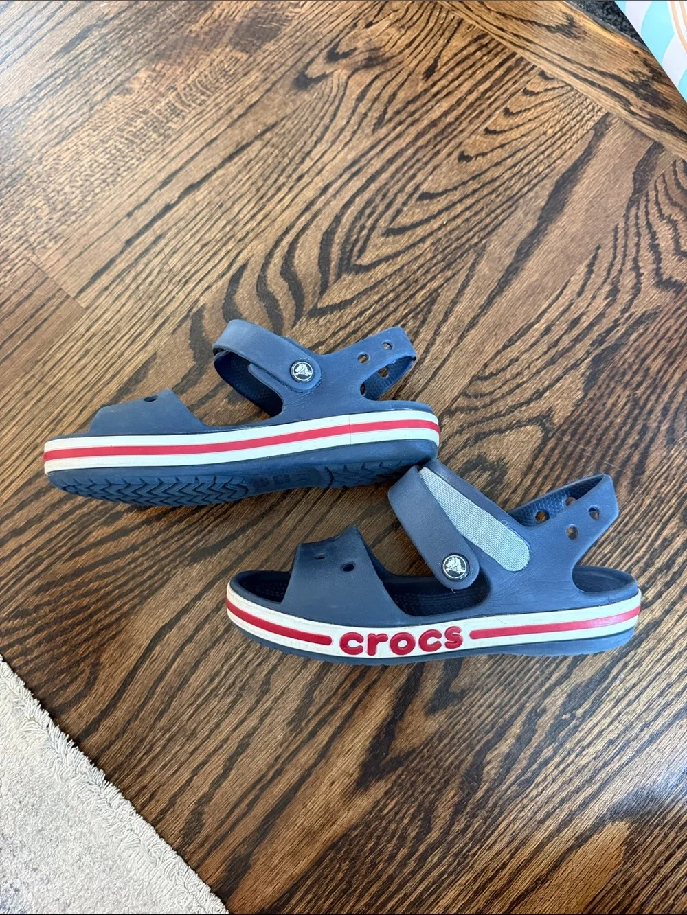 CROCS Kids Navy bayaband Sandal with Red and White Trim